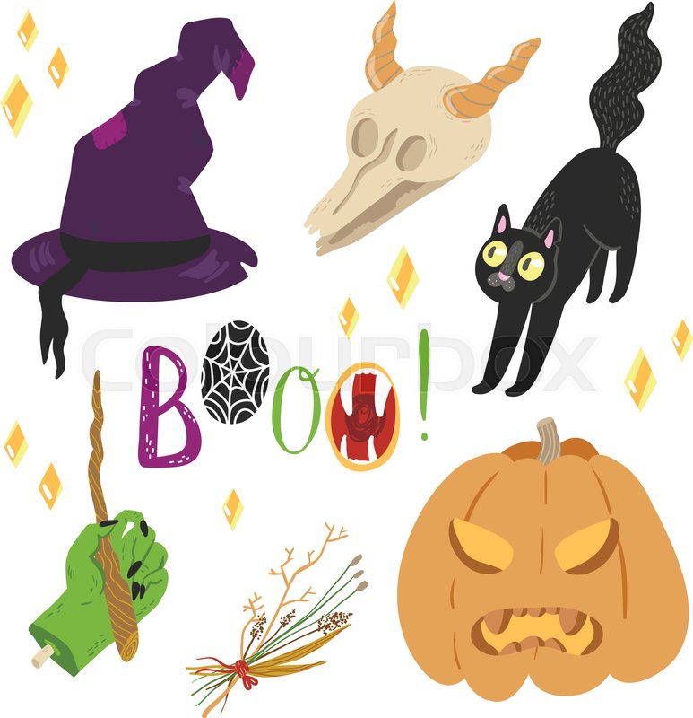 773x800 Happy Halloween Vector Set With Cute Objects Stock Vector