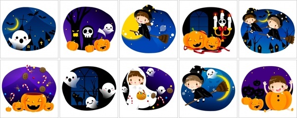 600x239 Vector Cute Halloween Scene Free Vector In Adobe Illustrator Ai