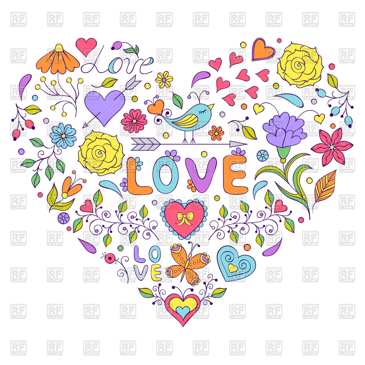 1200x1200 Doodle Cute Floral Heart Vector Image Vector Artwork Of Design