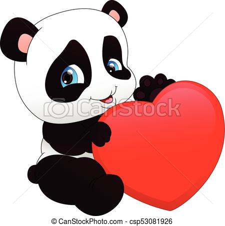 450x452 Vector Illustration Of Cute Funny Baby Panda And Red Heart.