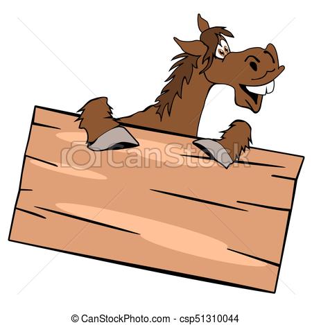 450x469 Cute Horse With Wooden Sign. Happy Cute Horse With A Wooden Sign