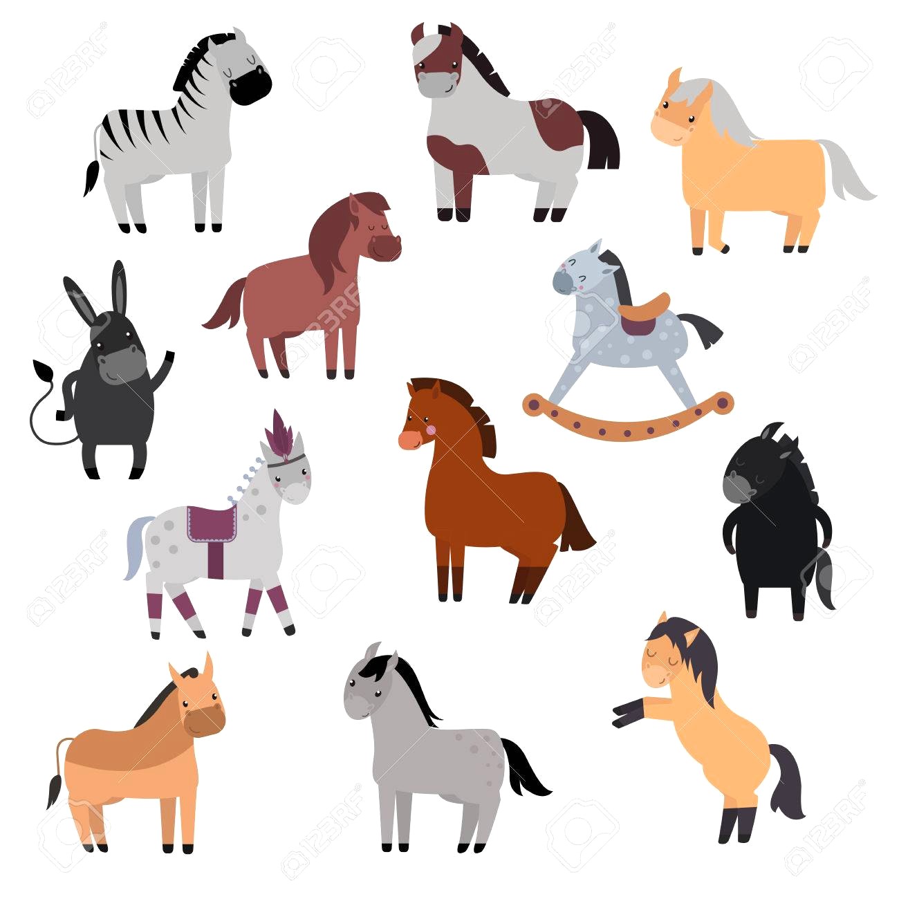 1300x1300 60124553 Smiling Cartoon Horses On White Background And Horse