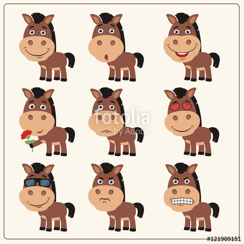 500x500 Vector Set Isolated Emotion Horse. Collection Cute Horse In