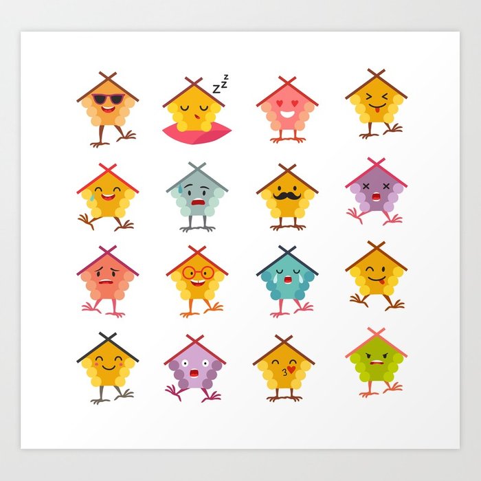 700x700 Emoticons House Vector Set. Cute Funny Stickers Art Print By Rimma