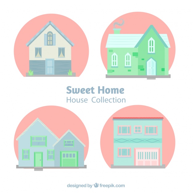 626x626 Four Cute Houses In Pastel Colors Vector Free Download