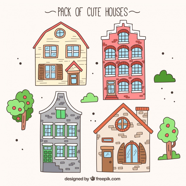 626x626 Hand Drawn Pack Of Cute Houses Vector Free Download
