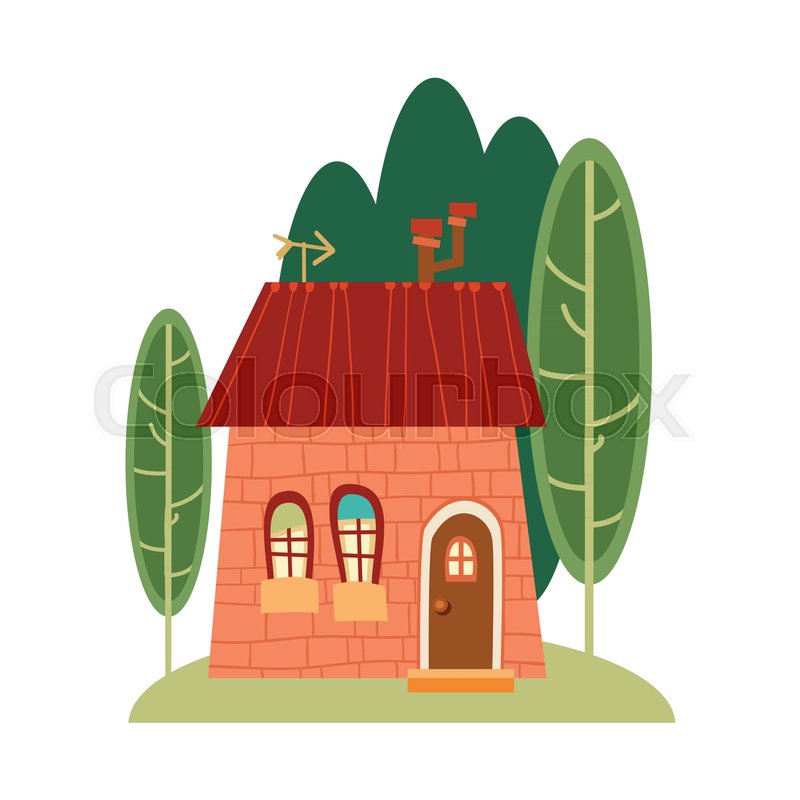 800x800 One Of Set Of Cute Cartoon Houses In Childlike Style. Sweet Home