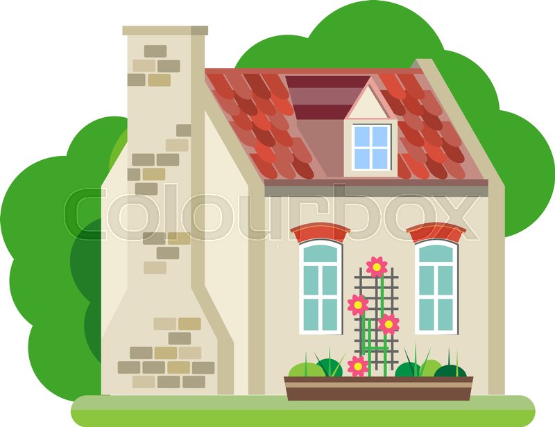 800x616 Vector Illustration Of Cute Colorful House. Vector Flat Buildings