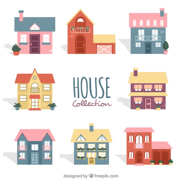 626x626 Collection Of Nine Cute Houses With Plants Vector Free Download