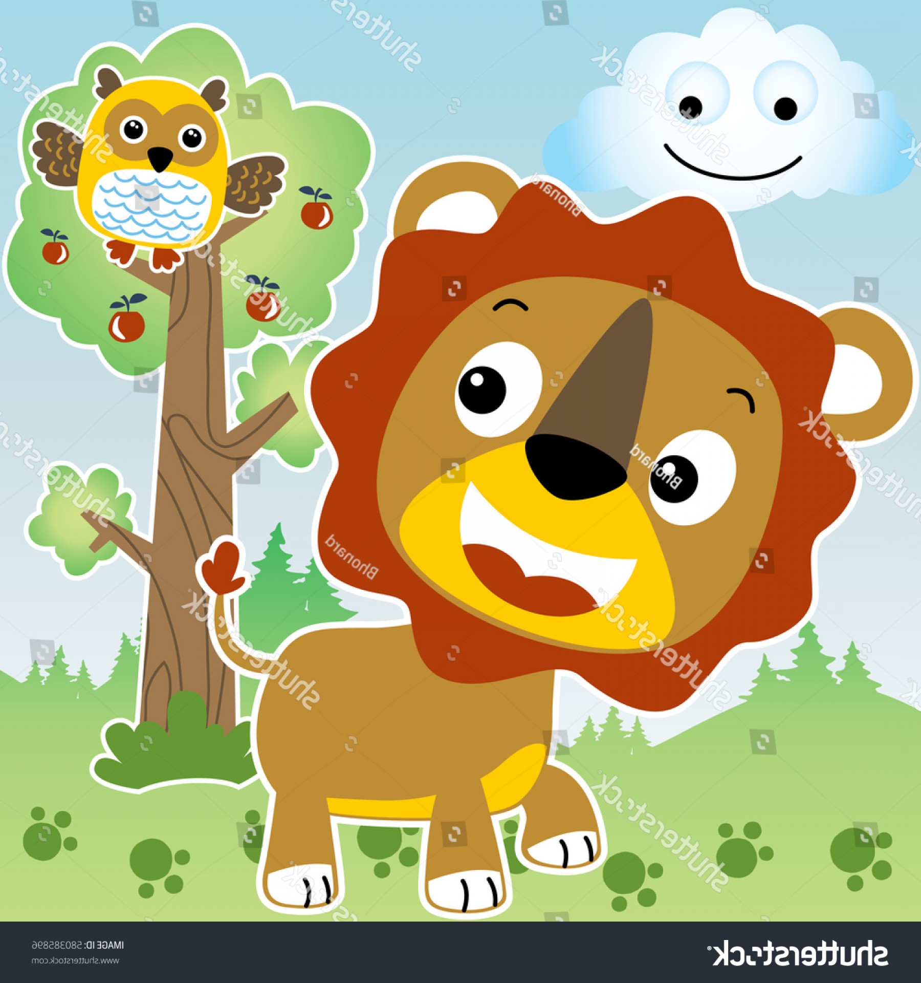1800x1920 Cute Lion Owl Forest Vector Cartoon Sohadacouri