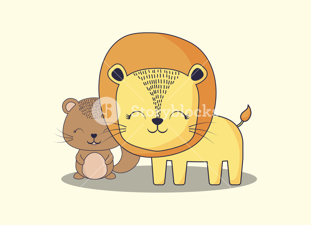 1000x725 Cute Lion And Squirrel Over White Background, Colorful Design