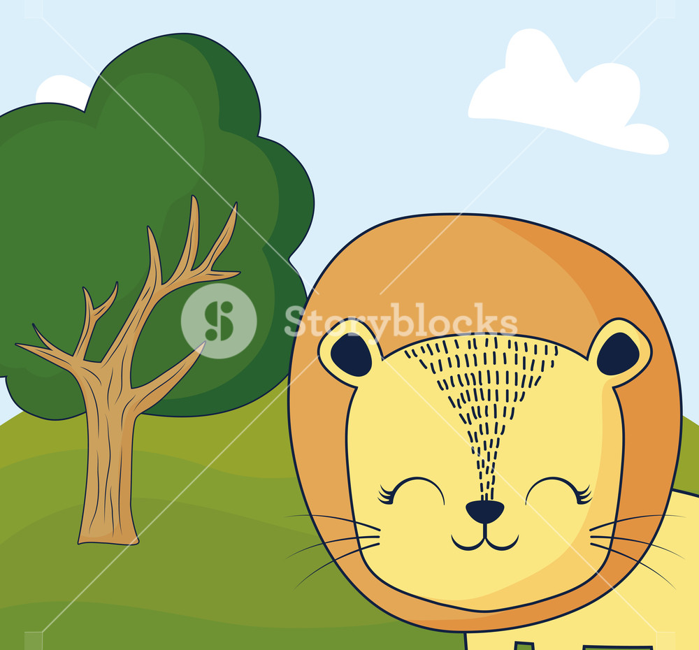 1000x930 Cute Lion In A Forest, Colorful Design. Vector Illustration