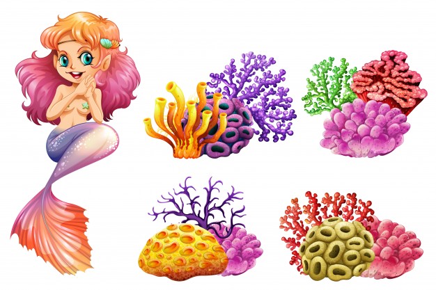 626x417 Cute Mermaid And Colorful Coral Reef Vector Free Download