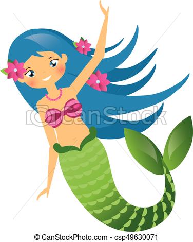 376x470 Cute Mermaid Character In Cartoon Style. Blue Haired Undine