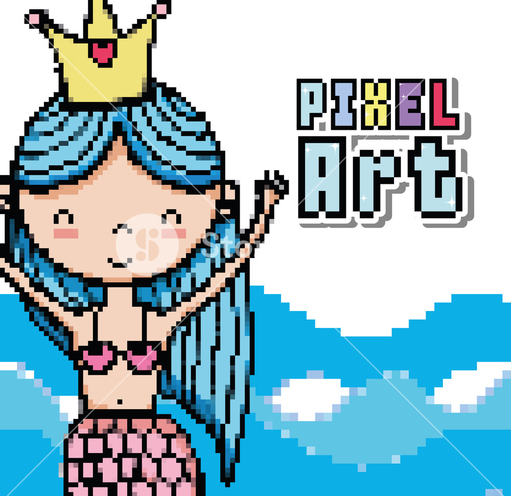 1000x971 Pixel Art Cute Mermaid Princess Vector Illustration Graphic Design