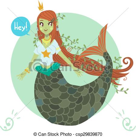 450x454 Vector Cartoon Flat Cute Mermaid Princess. The Vector Image Icon