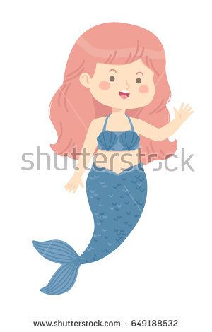 300x470 Cute Mermaid Girl Blue Vector Illustration Cartoon Character