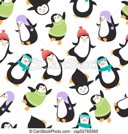 450x470 Cute Christmas Baby Penguins Vector Seamless Pattern. Illustration