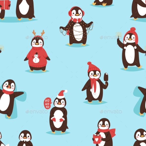590x590 Christmas Cute Penguin Vector Character Cartoon By Pantimetrok