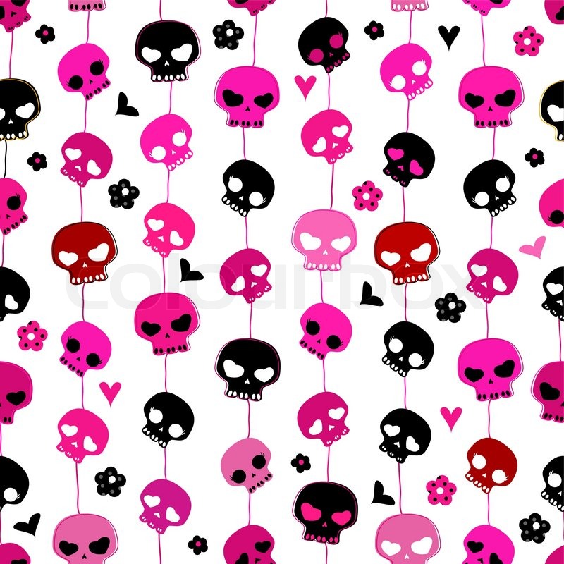 800x800 Girlish Aggressive Cute Black And Pink Skulls Seamless Pattern