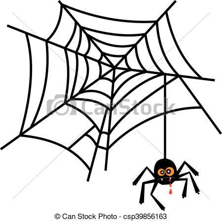 450x447 Halloween Cute Spider On Web Vector Isolated On White Background.