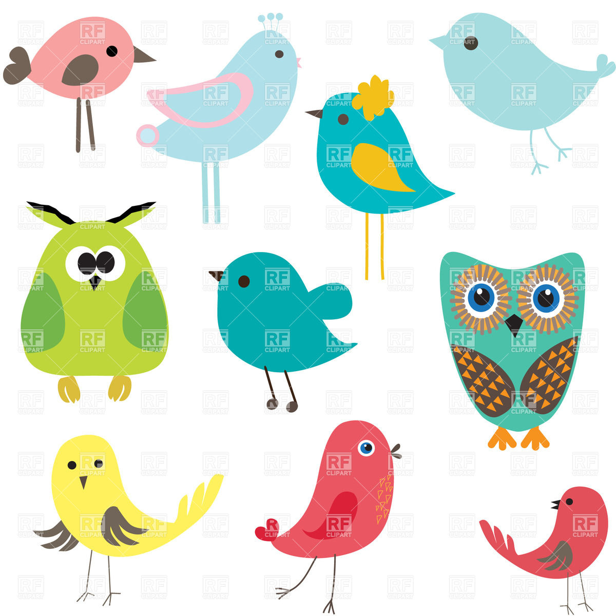 1200x1200 Stylized Cute Cartoon Birds Vector Image Vector Artwork Of