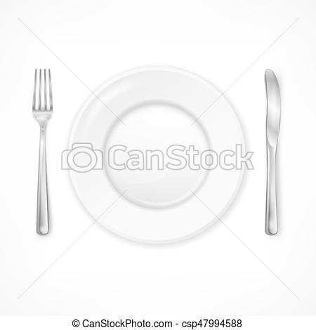 450x470 Cutlery Set Plate, Forks And Knifes, On White, For Restaurant