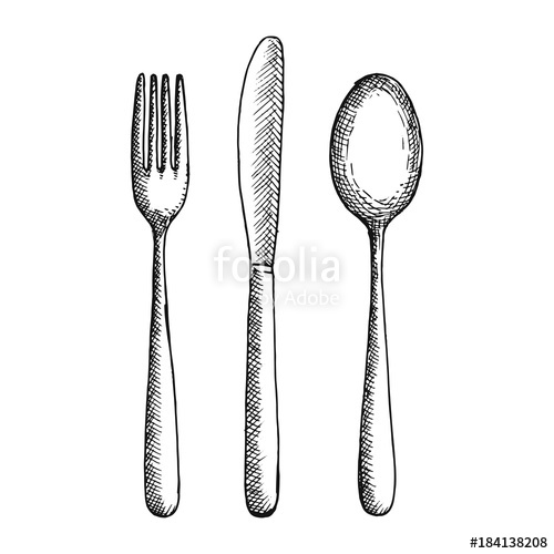 500x500 Fork Knife And Spoon Cutlery Vector Sketch Stock Image And