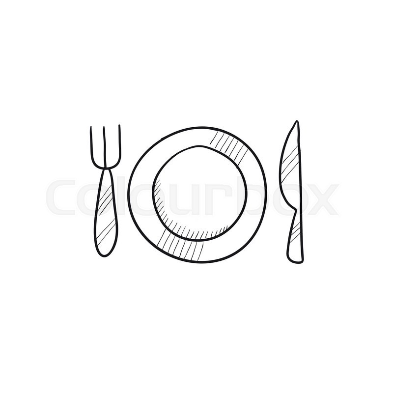 800x800 Plate With Cutlery Vector Sketch Icon Isolated On Background. Hand