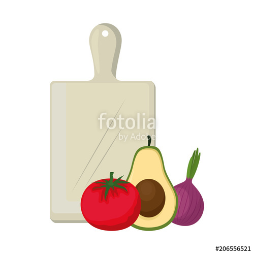 500x500 Fresh Vegetables In Kitchen Cutting Board Vector Illustration