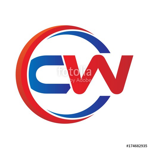500x500 Cw Logo Vector Modern Initial Swoosh Circle Blue And Red Stock