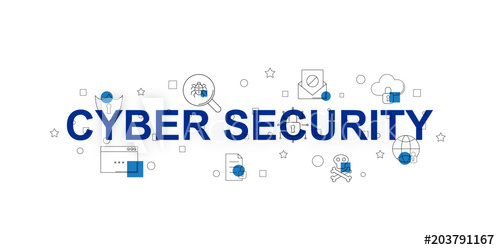 500x250 Cyber Security Vector Banner. Word With Line Icon. Vector