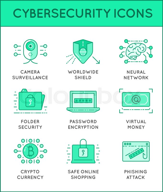 681x800 Cyber Security Thin Line Icons Set. Computer Network Protection