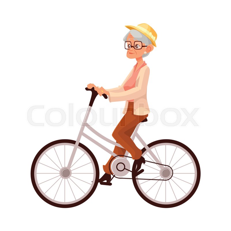800x800 Stylish Elder Woman, Old Lady Riding A Bicycle, Cycling, Cartoon