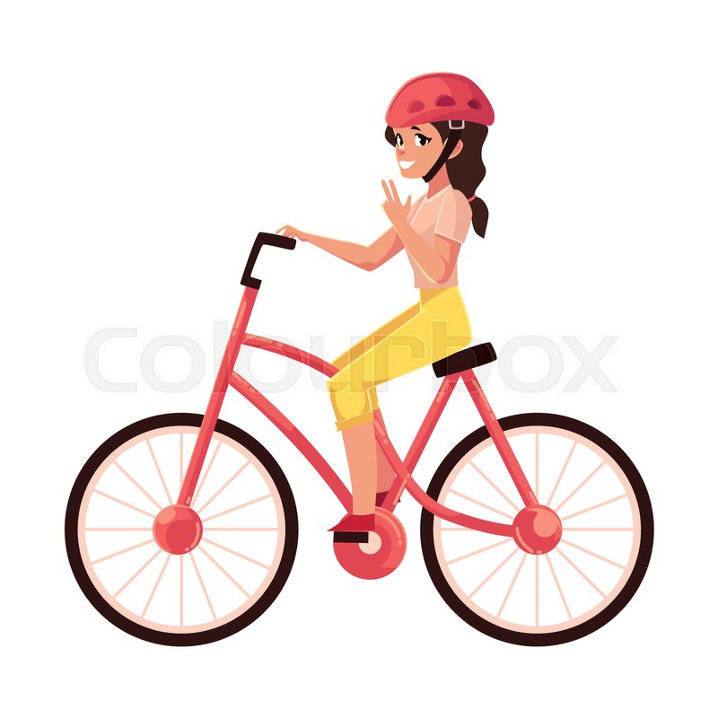 800x800 Young Pretty Woman, Girl Riding A Bicycle, Cycling, Cartoon Vector