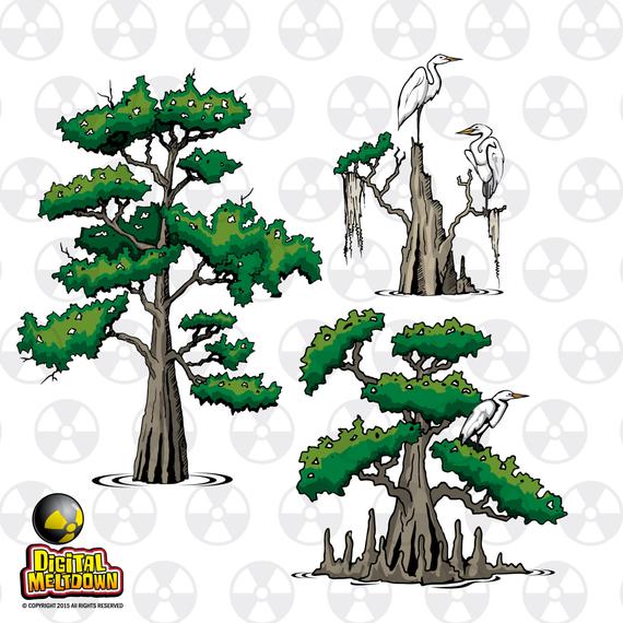 570x570 Louisiana Vector Clipart Cypress Trees And Egrets Instant Etsy