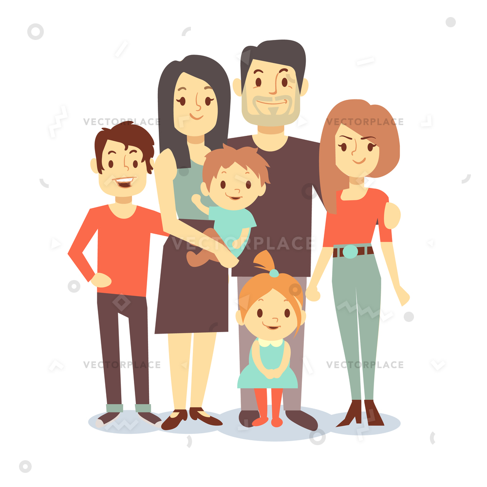 1000x1000 Cute Cartoon Family Mom Dad Characters Vector Illustration 15563