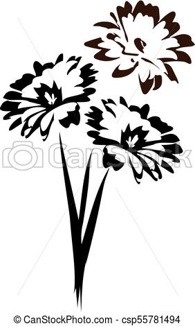 282x470 Vector Black And White Bouquet Of Daisies. Vector Floral Design Of