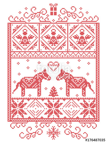 374x500 Elegant Christmas Scandinavian, Nordic Style Winter Cross Stitch