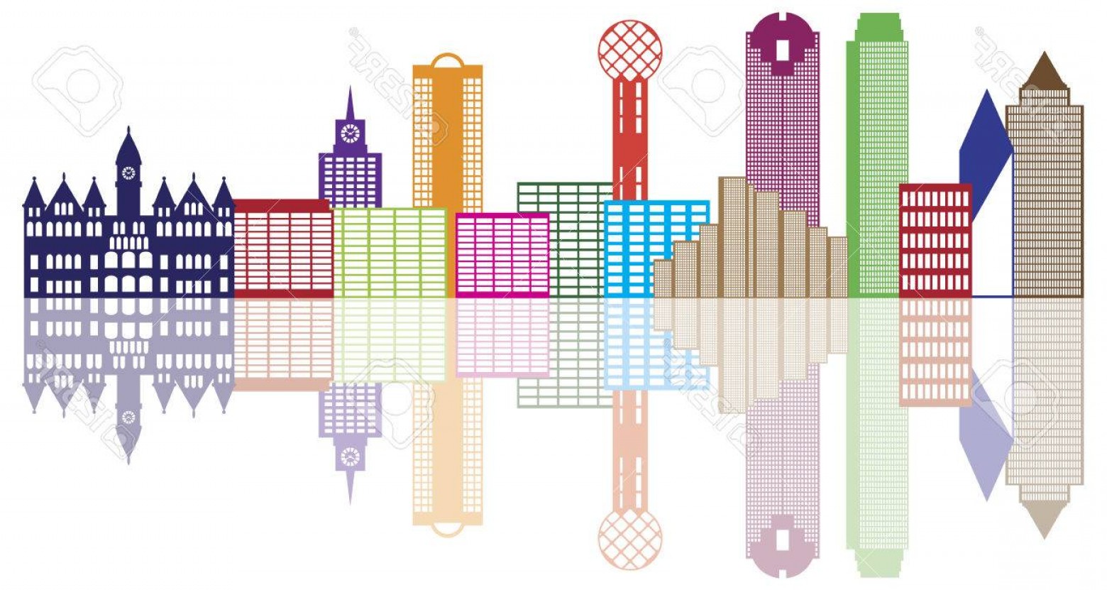 1560x831 Photostock Vector Dallas Texas City Skyline Outline Color