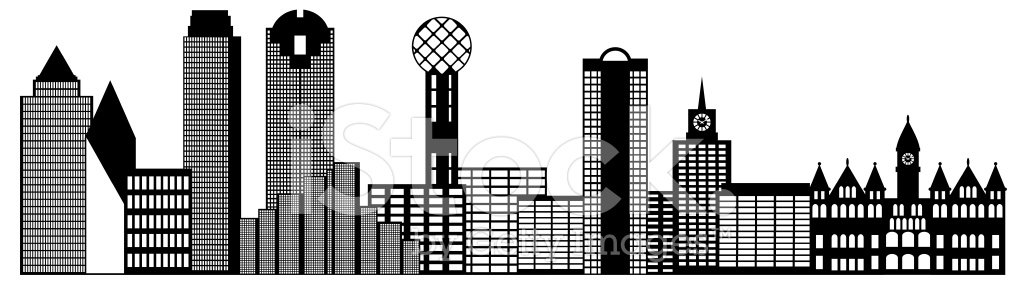 1024x284 Dallas City Skyline Black And White Outline Vector Illustration