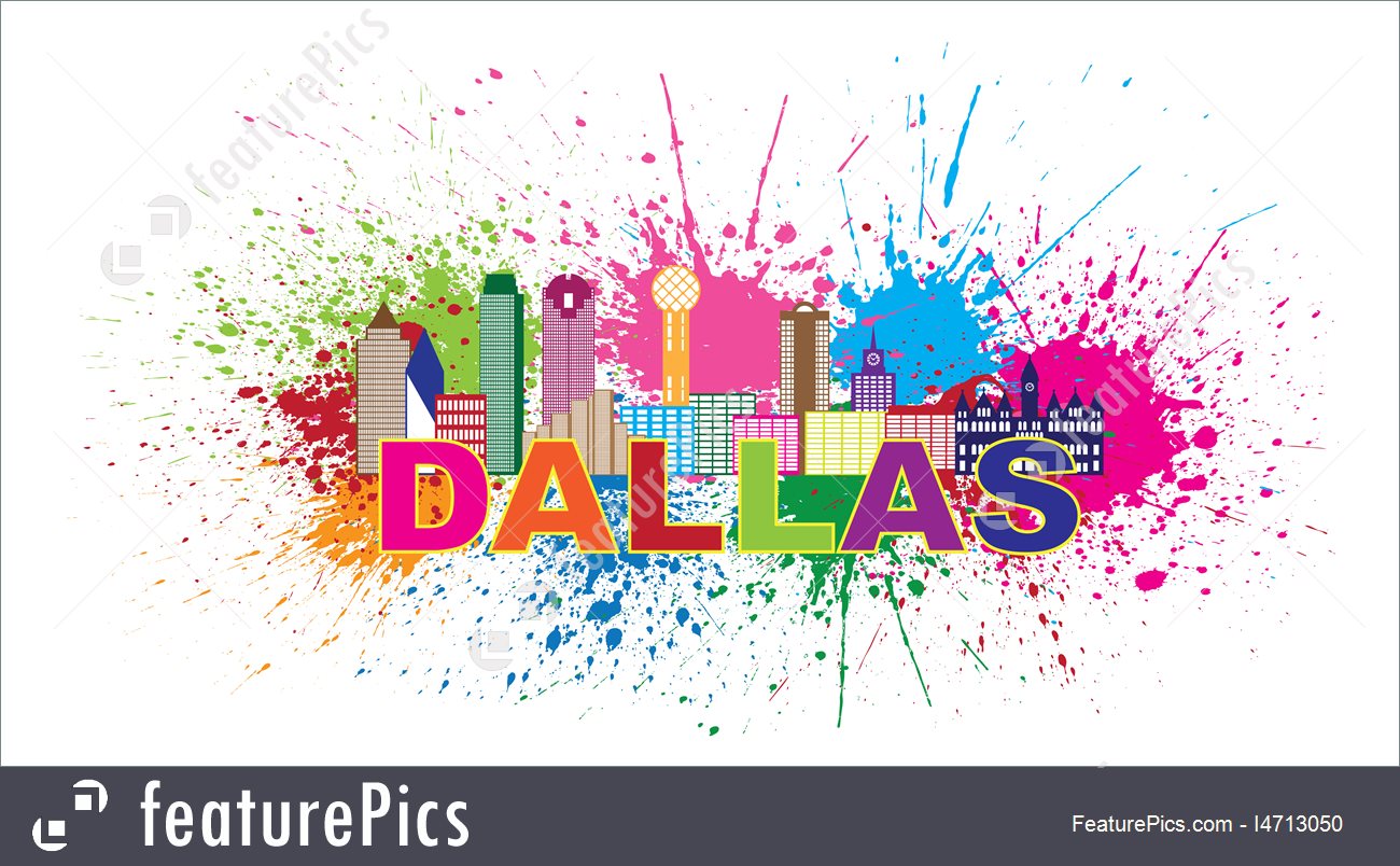 1300x804 Dallas Skyline Paint Splatter Color Vector Illustration I4713050