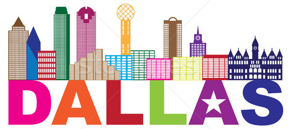 600x267 Dallas Skyline Lone Star Text Color Illustration Vector