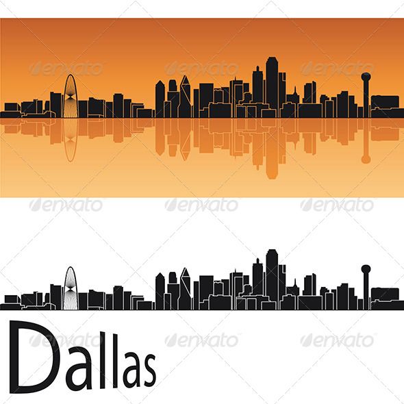 590x590 Dallas Skyline In Orange Background In Editable Vector File
