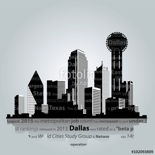 500x500 Vector Illustration. Dallas City Silhouette. Stock Image And