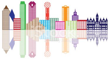 375x200 Dallas City Skyline Color Outline Vector Illustration Stock