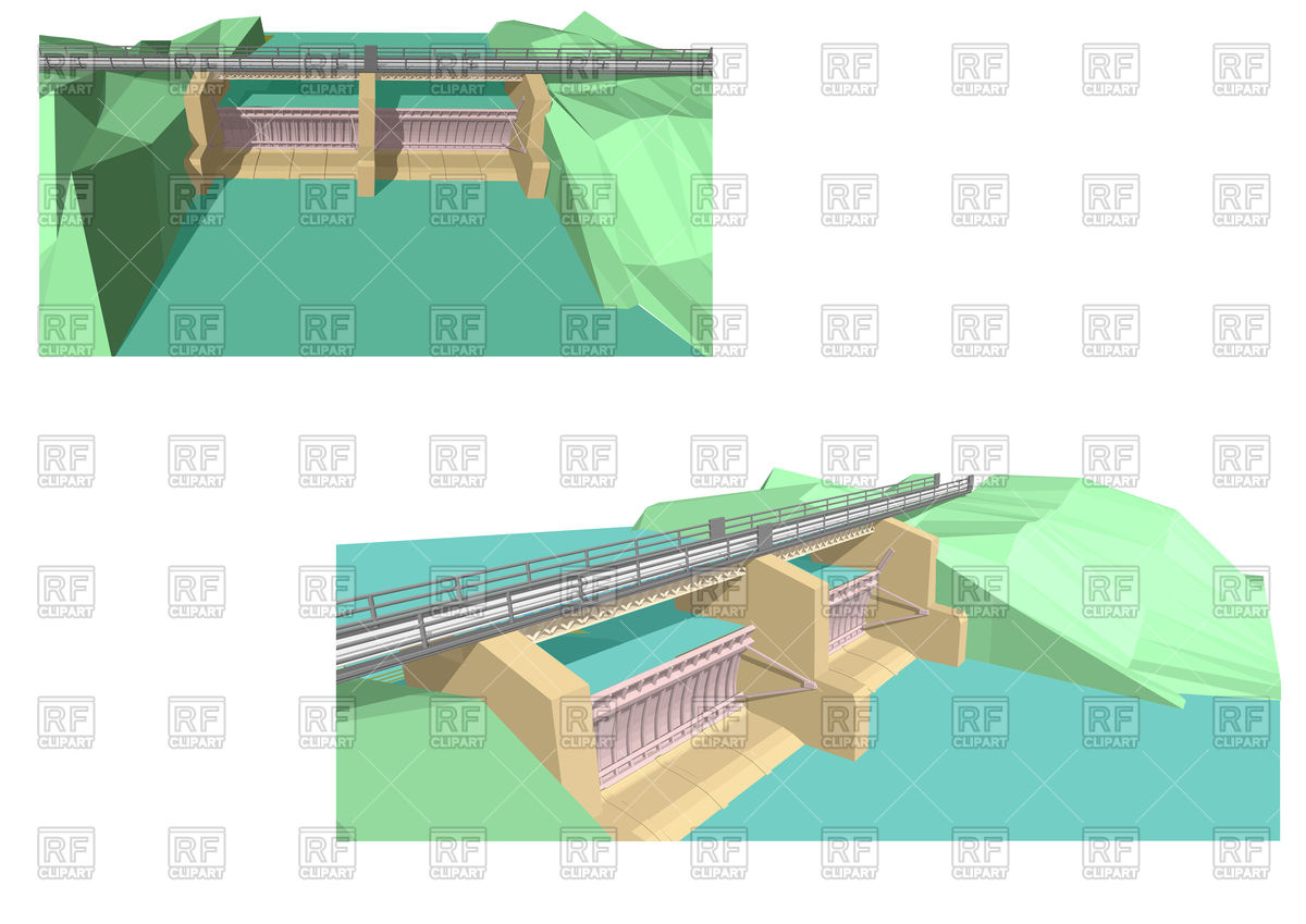 1200x849 Two Abstract Dam Isolated On White Vector Image Vector Artwork