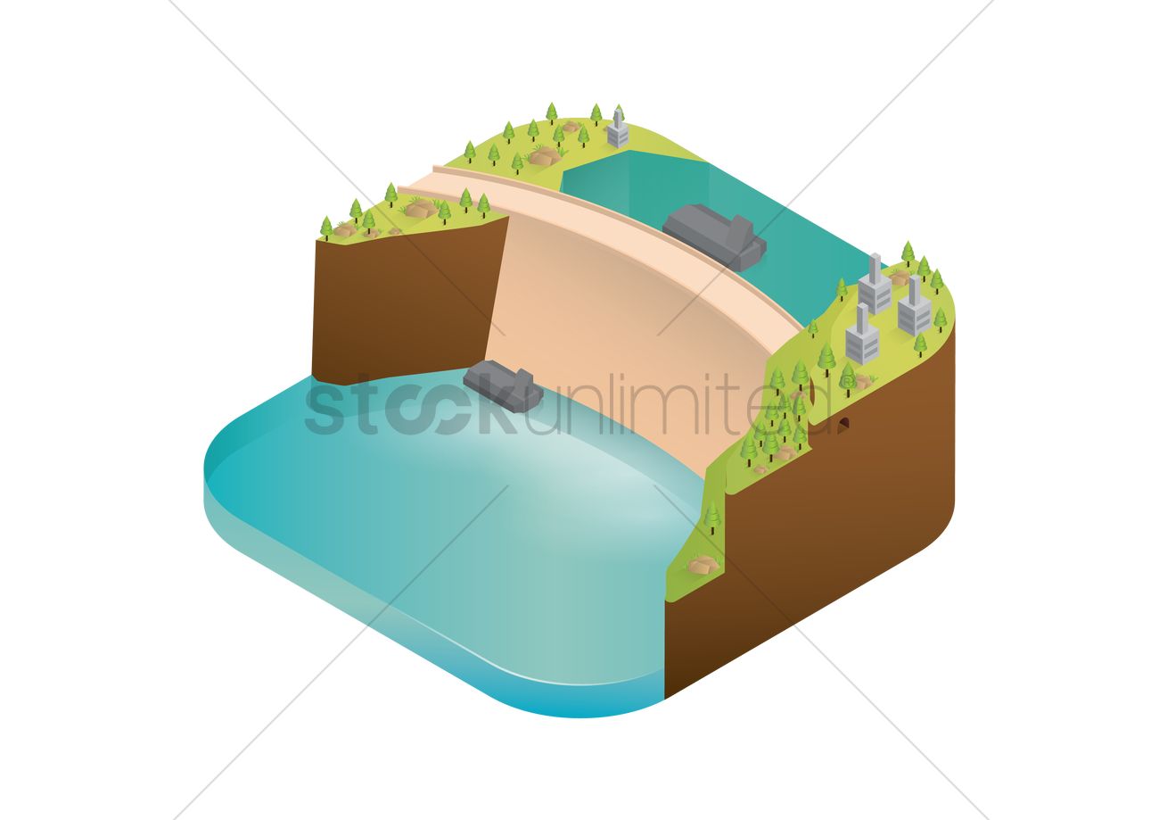1300x919 Water Dam Reservoir Vector Image