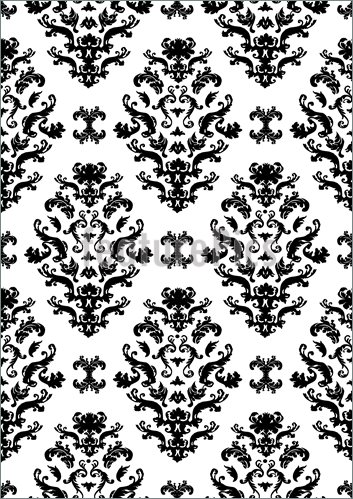 353x499 Seamless Black On White Damask Vector