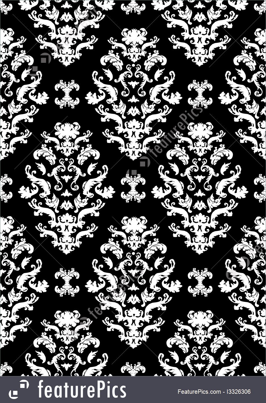 918x1392 Seamless White On Black Damask Vector
